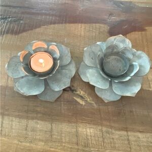 Rustic Metal  Flower Tealight Candle Holder Set of 2